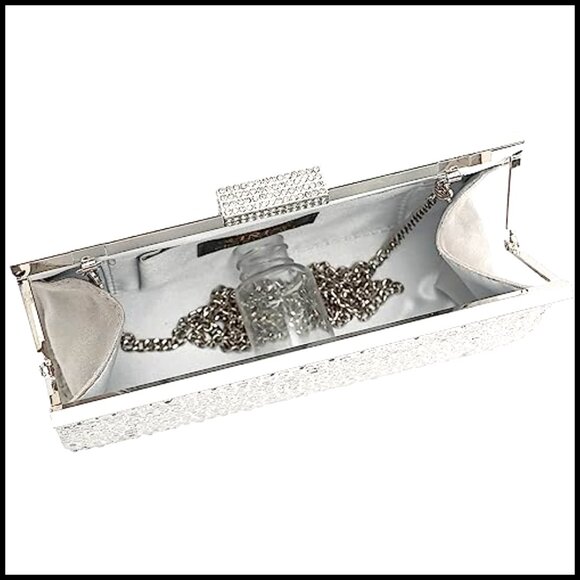 Sparkling Rhinestone Clutch Purse Elegant Evening Party Handbag with Removable - Picture 5 of 6